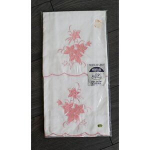 Vintage Pink Applique Embroidered Pillowcases NOS Heritage Cottagecore